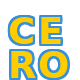 Logotipo de CERO con letras en amarillo y azul sobre fondo negro